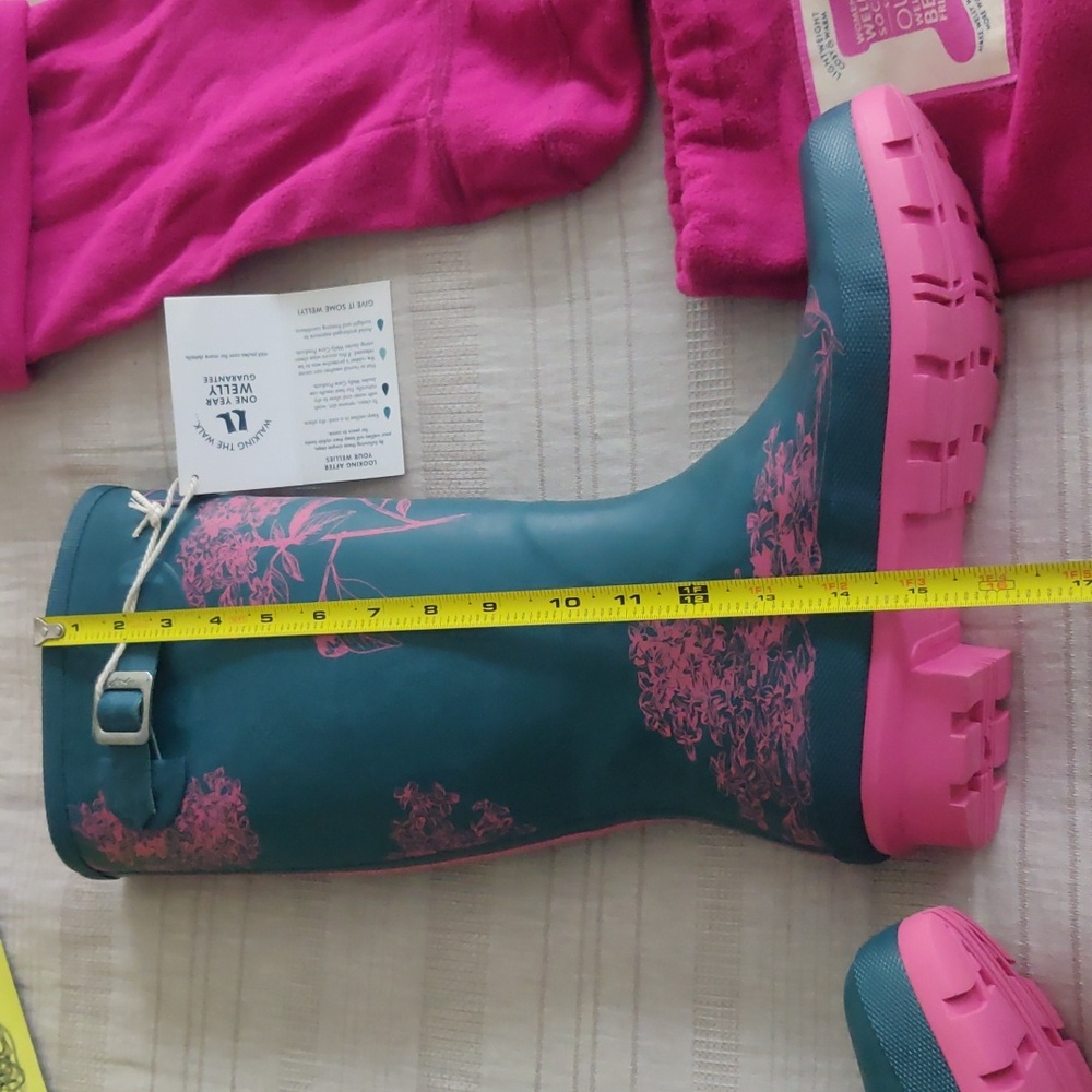 Joules Teal and Pink Hydrangea BootsJoules Women's Welly Print Rain Boot Sz 7 - Picture 15 of 16